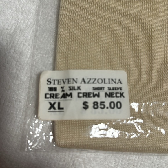 STEVEN AZZOLINA 100% SILK NWT MENS SHORT SLEEVE XL SHIRT CREAM COLOR - Picture 3 of 9